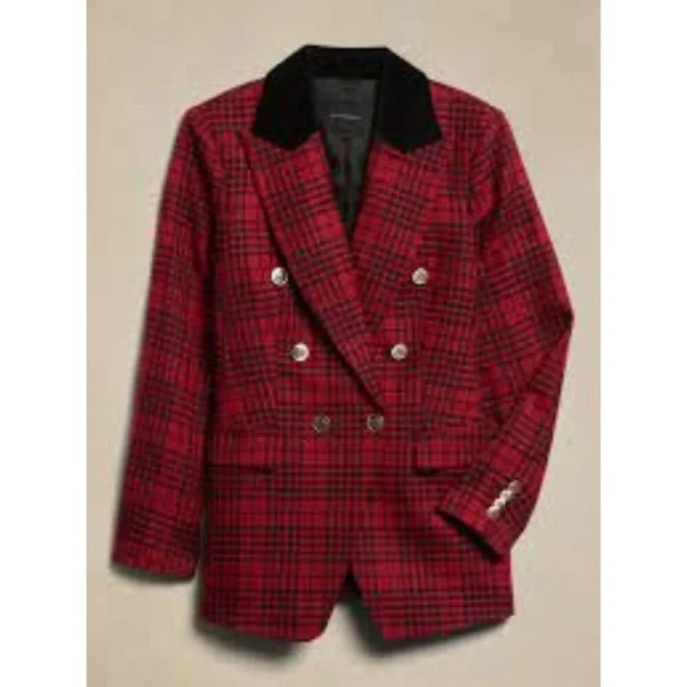 Banana Republic Red Plaid Captain's Blazer NWT Wool Size 6 - Picture 10 of 10
